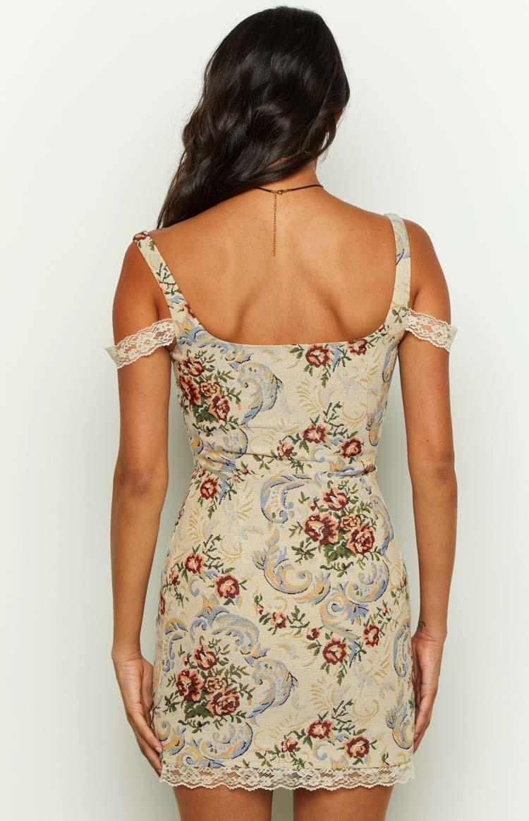 Daydreaming Beige Tapestry Mini Dress Product Image