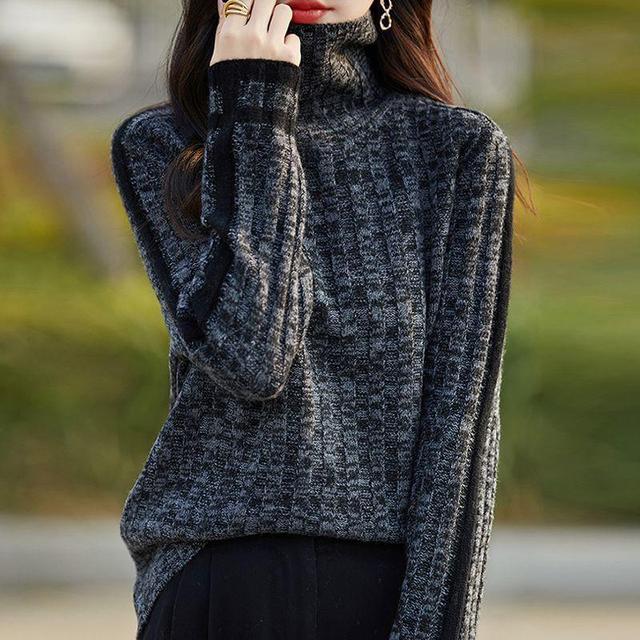 Turtleneck Striped Ribbed Knit Sweater Product Image