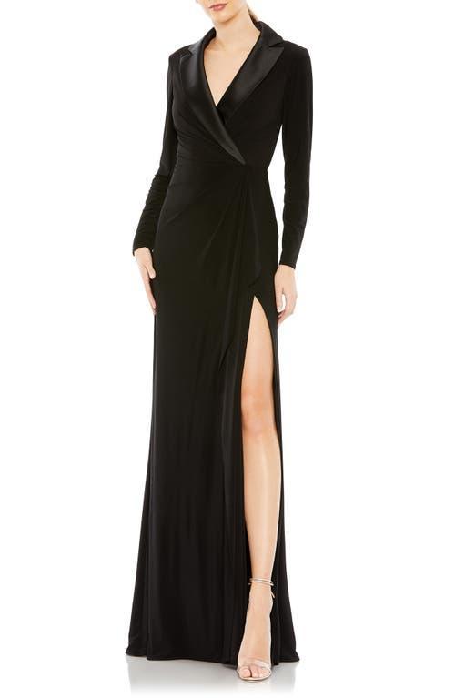 Ieena for Mac Duggal Long Sleeve Tuxedo Gown Product Image