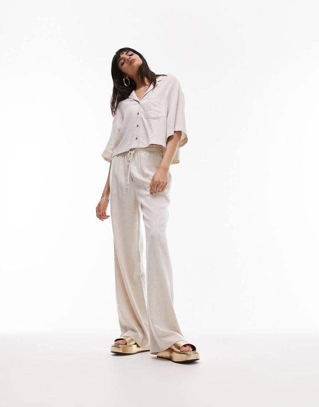 Topshop sand linen look wide leg relaxed pants in neutral - part of a set Product Image