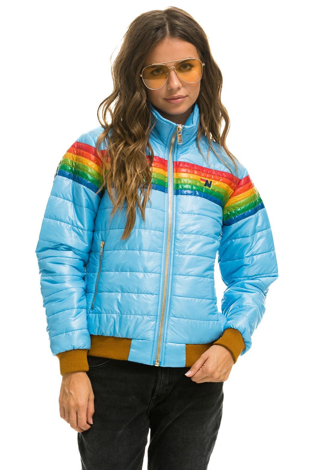 6 STRIPE RAINBOW SLEEVE JACKET -  GLOSSY SKY Female Product Image