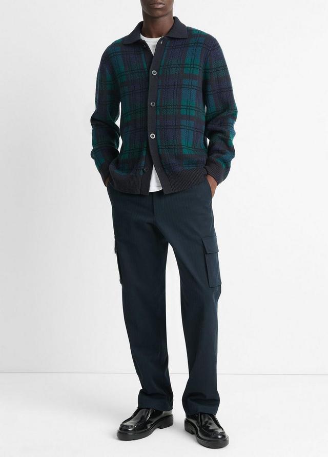 Plaid Wool and Cashmere Collared Cardigan Product Image