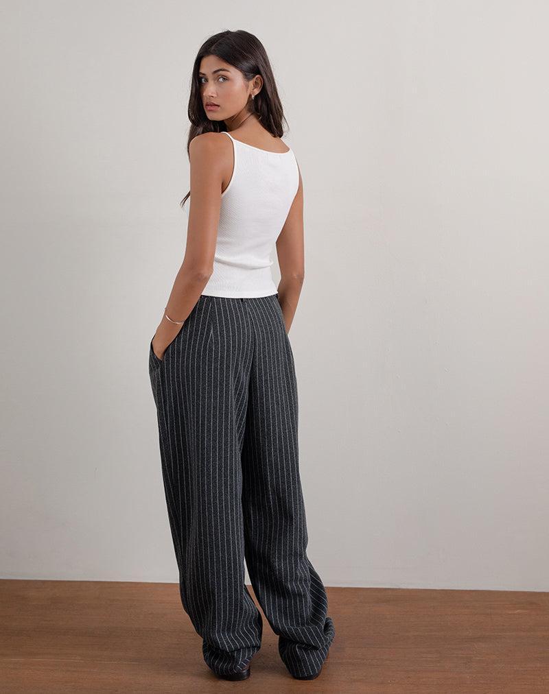 Misha Wide Leg Trouser in Pinstripe Black  Product Image