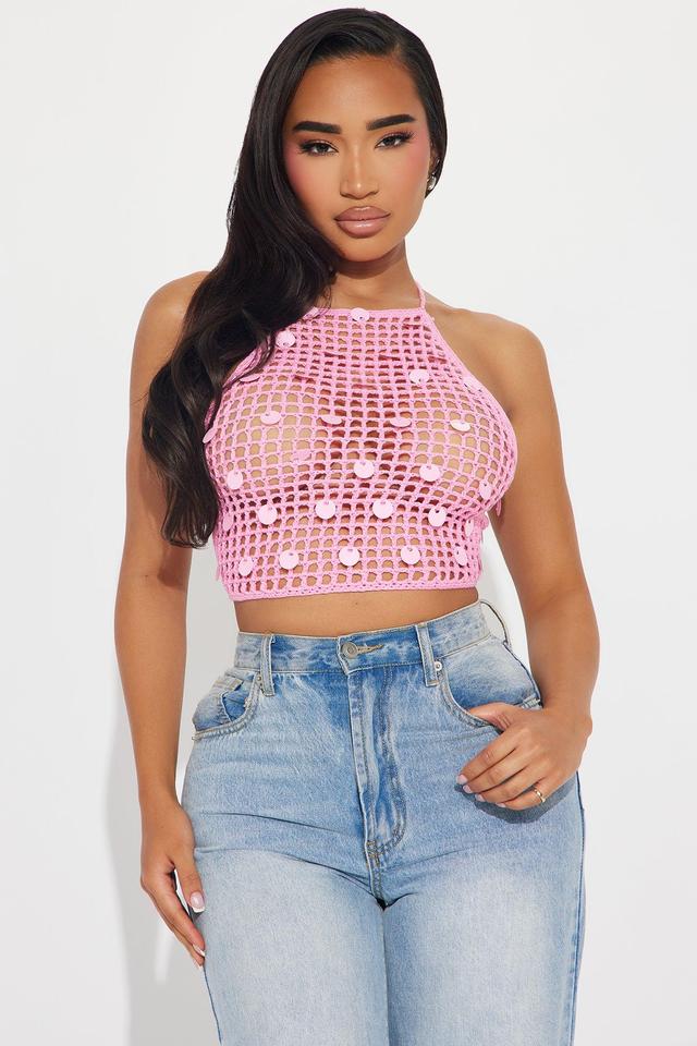 Weekend Vibe Sequin Crochet Top - Pink Product Image