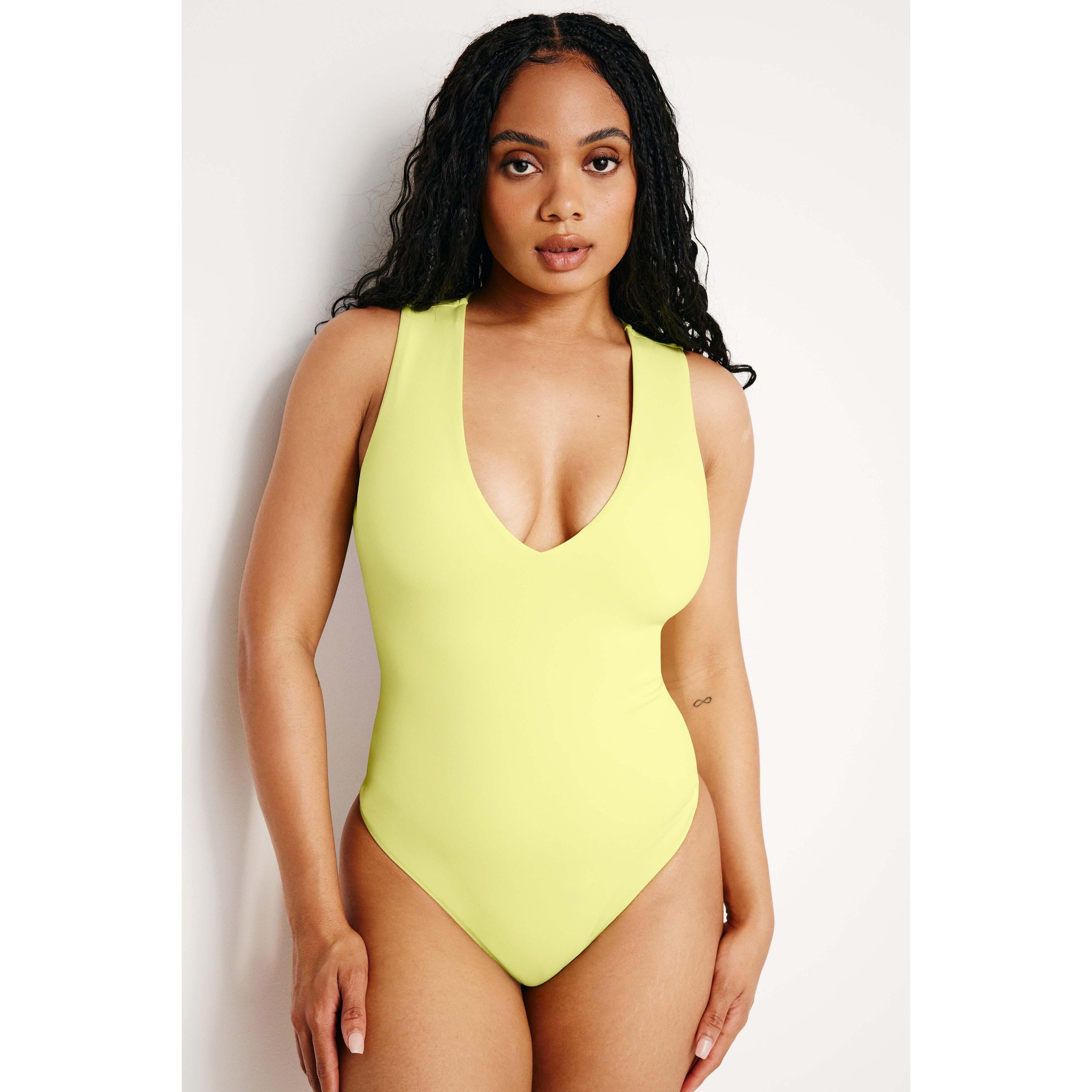 Womens Scuba Deep V Tank Bodysuit | Palo Verde, Size Medium | Good American by Khlo Kardashian Product Image