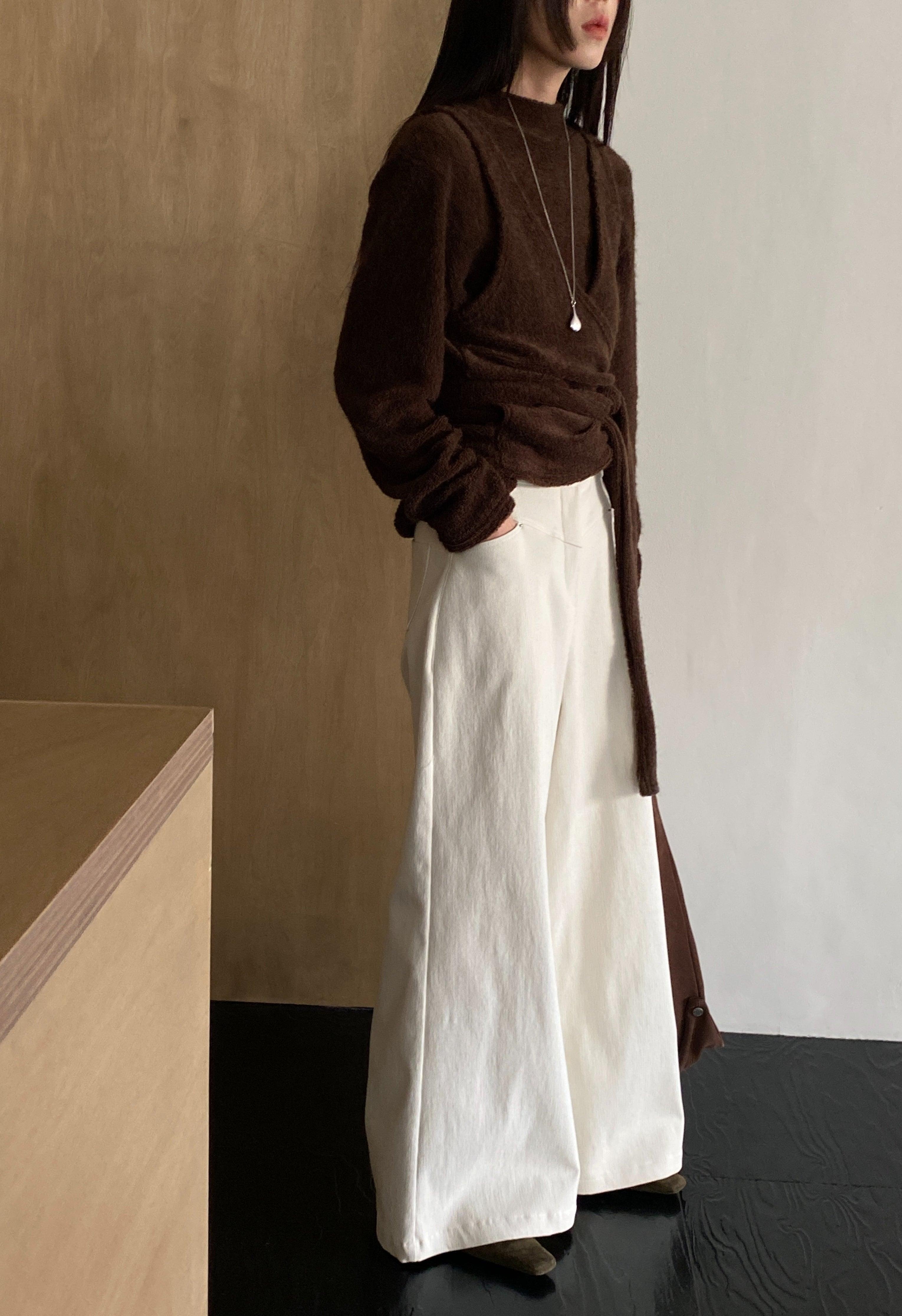 Cream Corduroy Wide leg pants Product Image