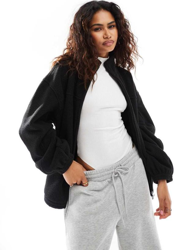 Weekday Lea oversized zip up teddy sweatshirt in black Product Image