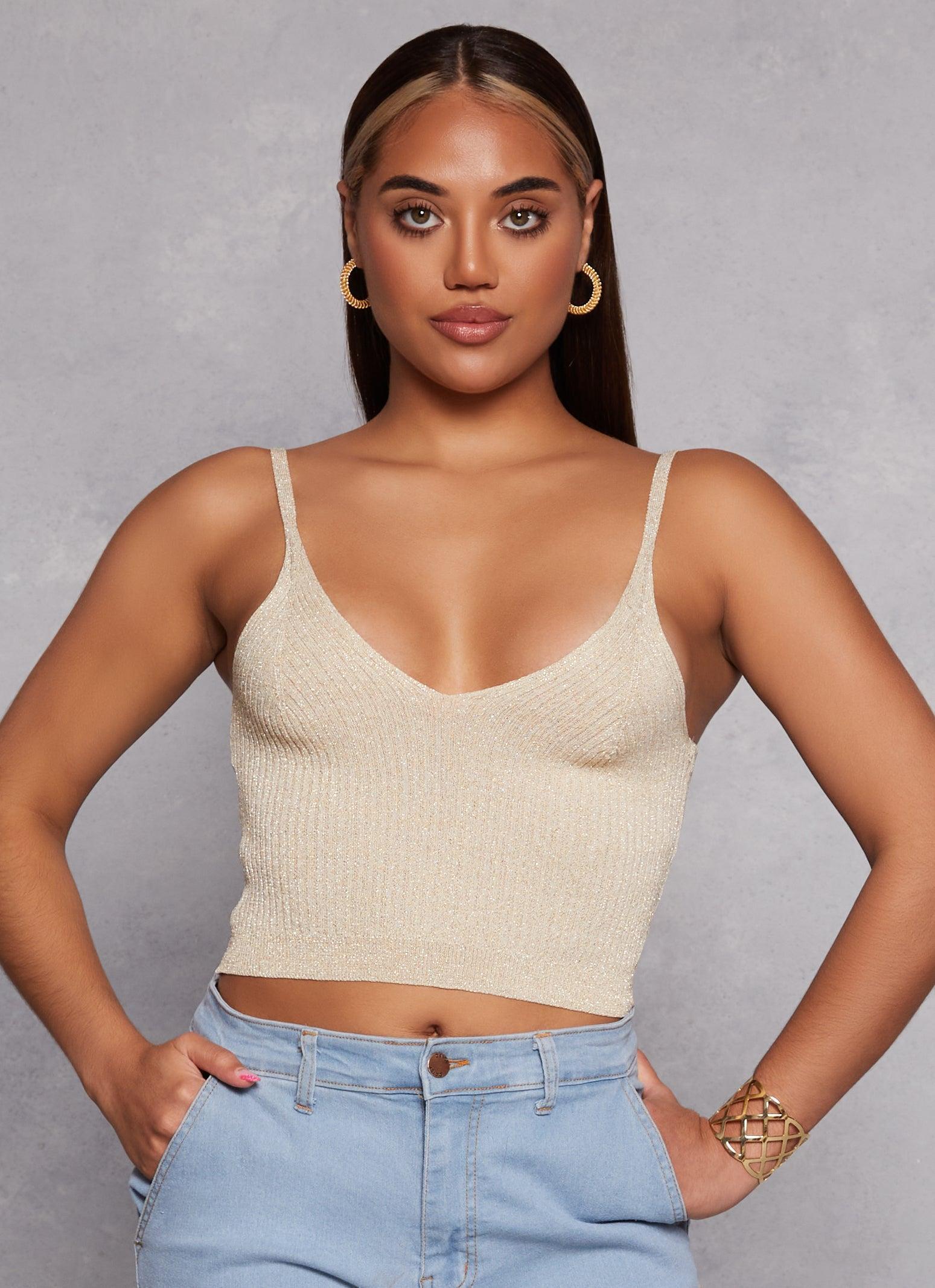 Womens Lurex Ribbed Knit Cropped Cami Product Image