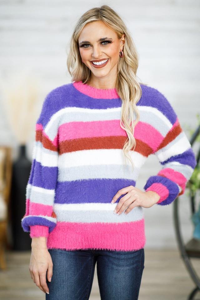 Hot Pink and Purple Multicolor Stripe Sweater Product Image