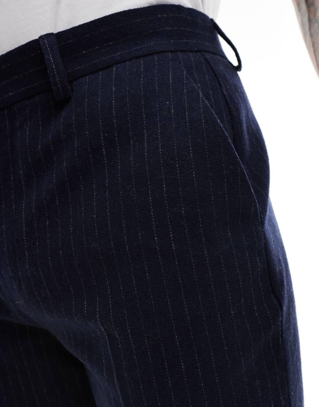 ASOS DESIGN straight leg pinstripe suit pants in navy Product Image