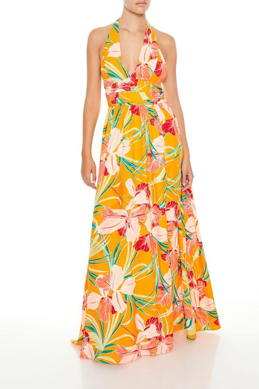 Tropical Floral Halter Maxi Dress | Forever 21 Product Image