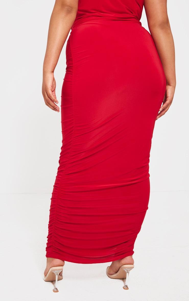 Plus Red Ruched Midaxi Skirt Product Image