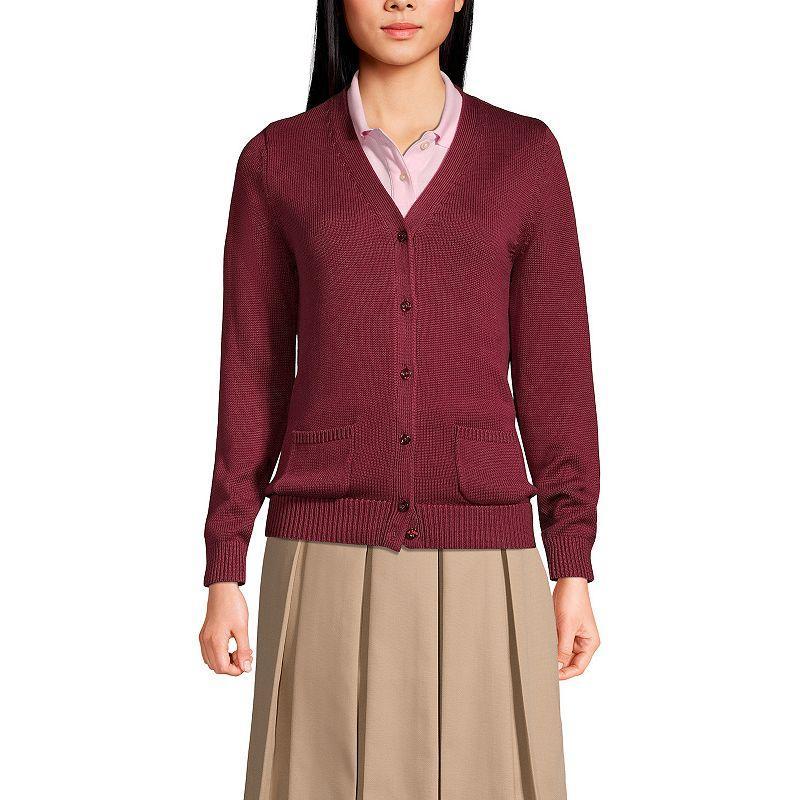 Womens Lands End School Uniform Button Front V-Neck Cardigan Sweater Green Product Image