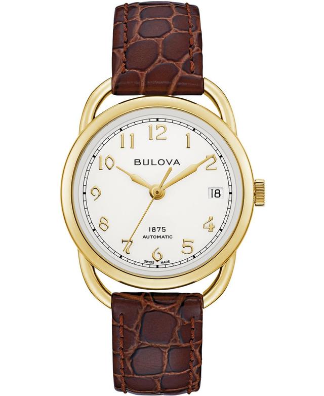 Limited Edition Bulova Womens Swiss Automatic Joseph Bulova Brown Leather Strap Watch 34.5mm Product Image