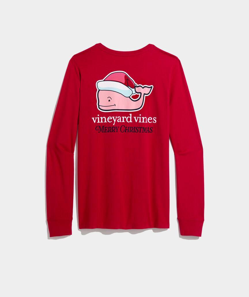 Women's Santa Whale Long-Sleeve Pocket Tee Product Image