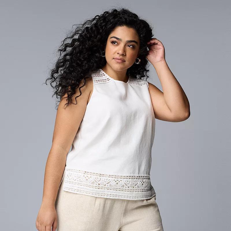 Plus Size Simply Vera Vera Wang Crochet Lace Trimmed Tank Top, Womens Product Image