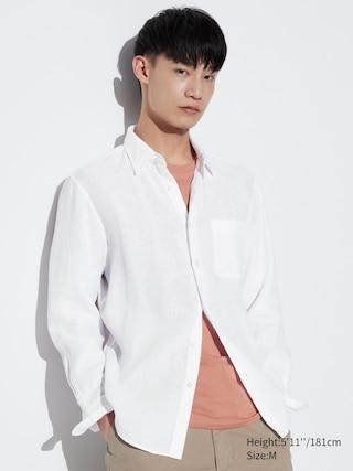 Mens Premium Linen Long-Sleeve Shirt White XL UNIQLO US Product Image