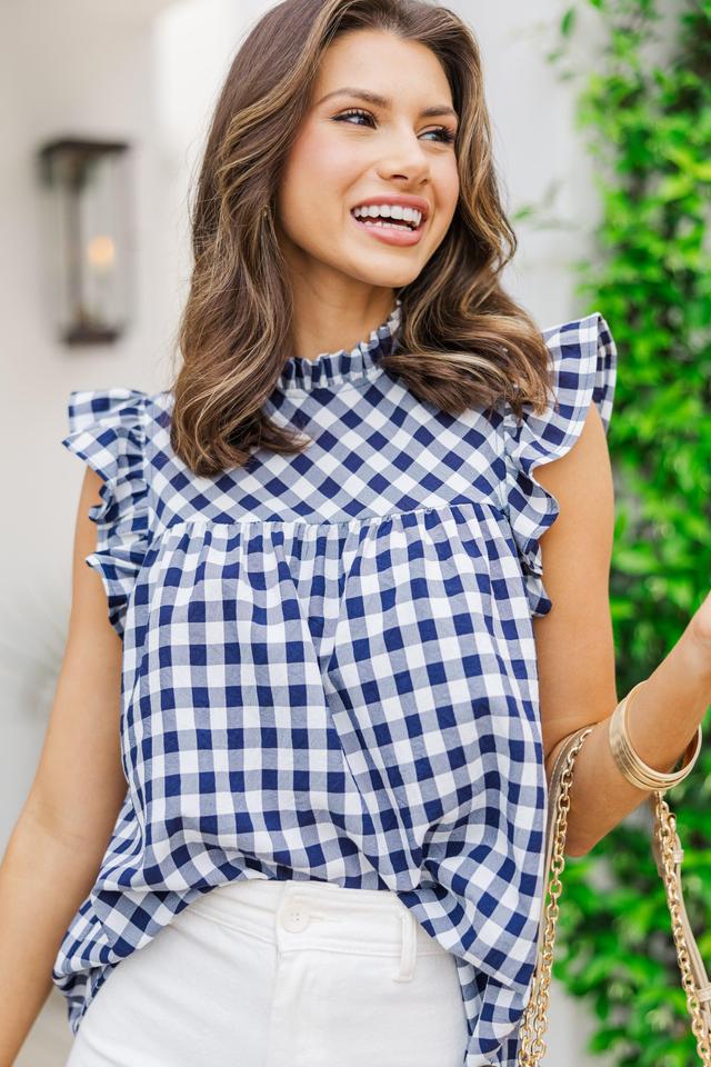 What You Want Navy Blue Gingham Blouse Female Product Image