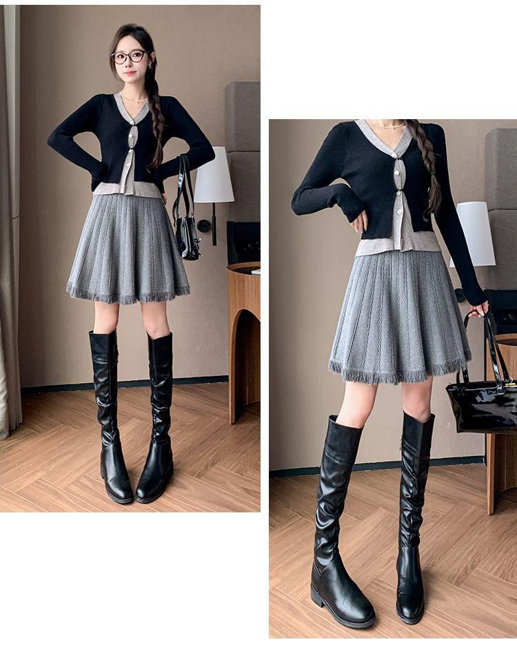 High Rise Plain Cable Knit Mini A-Line Skirt Product Image