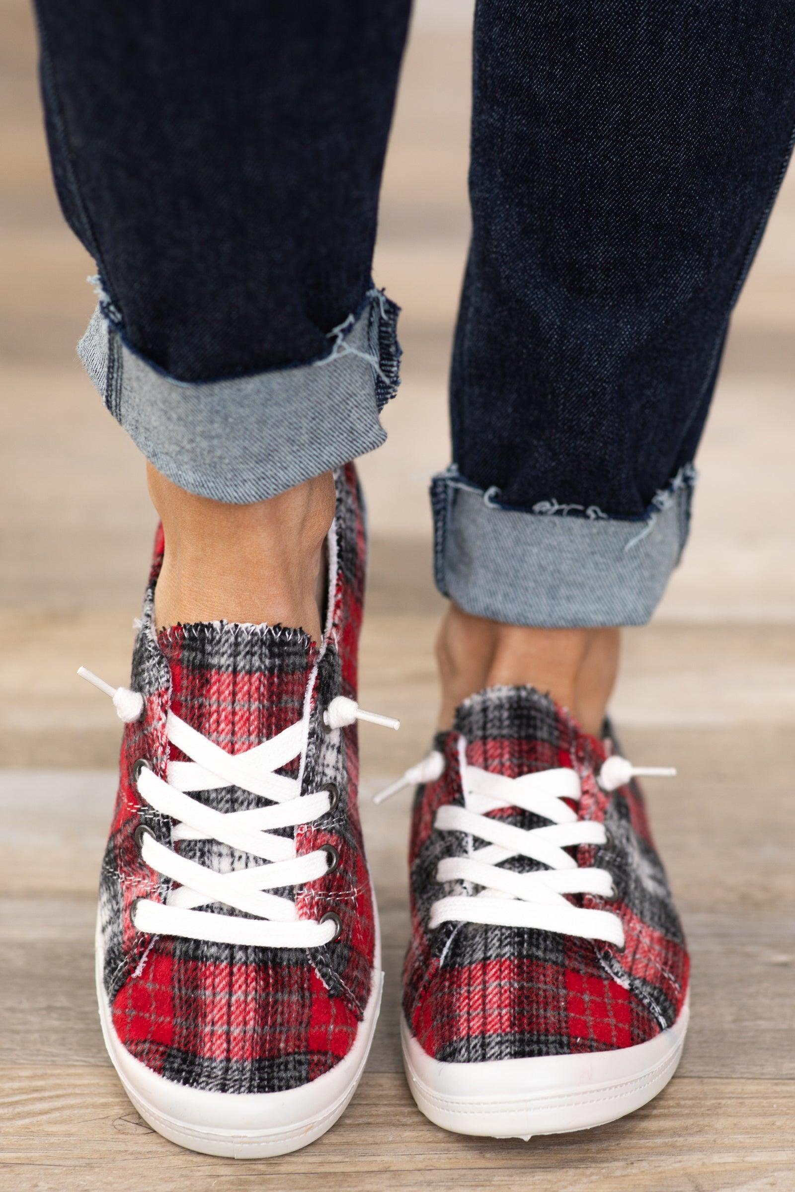 Red Plaid Sneakers Product Image