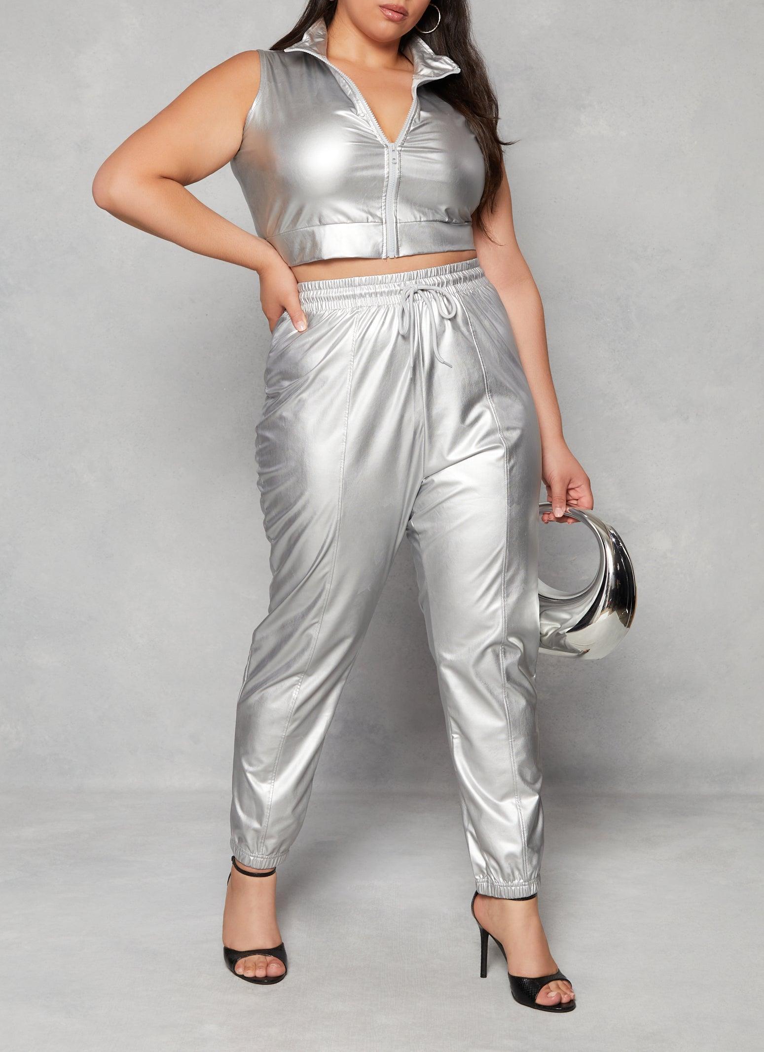 Womens Plus Size Faux Leather Drawstring Joggers Product Image