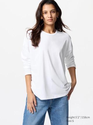 Womens Airism Cotton T-Shirt Long Sleeve White Small UNIQLO US Product Image