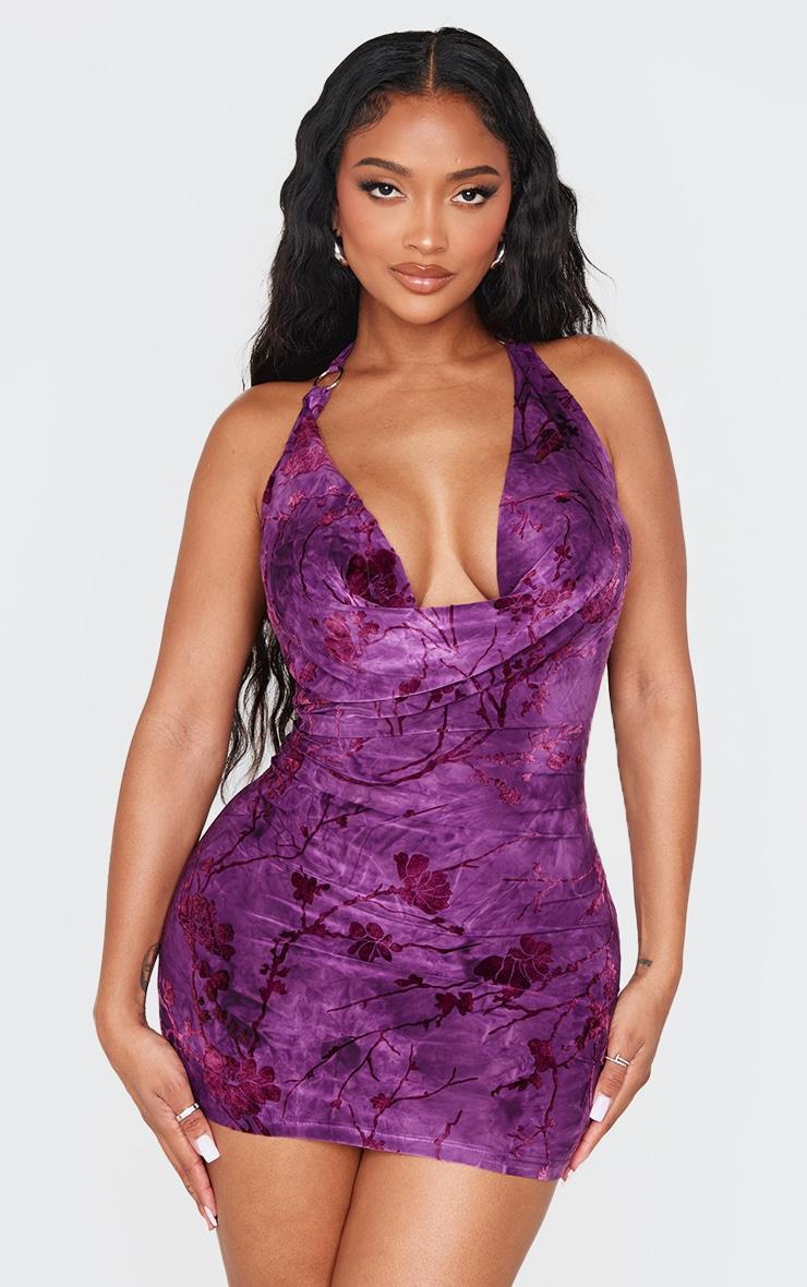 Shape Plum Devore Cowl Neck Ring Dress Product Image