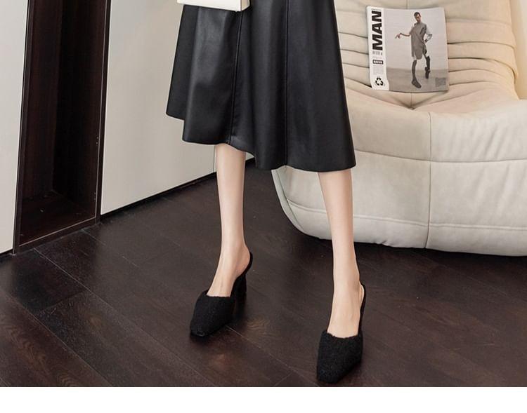 High Waist Plain Faux Leather Midi A-Line Skirt Product Image