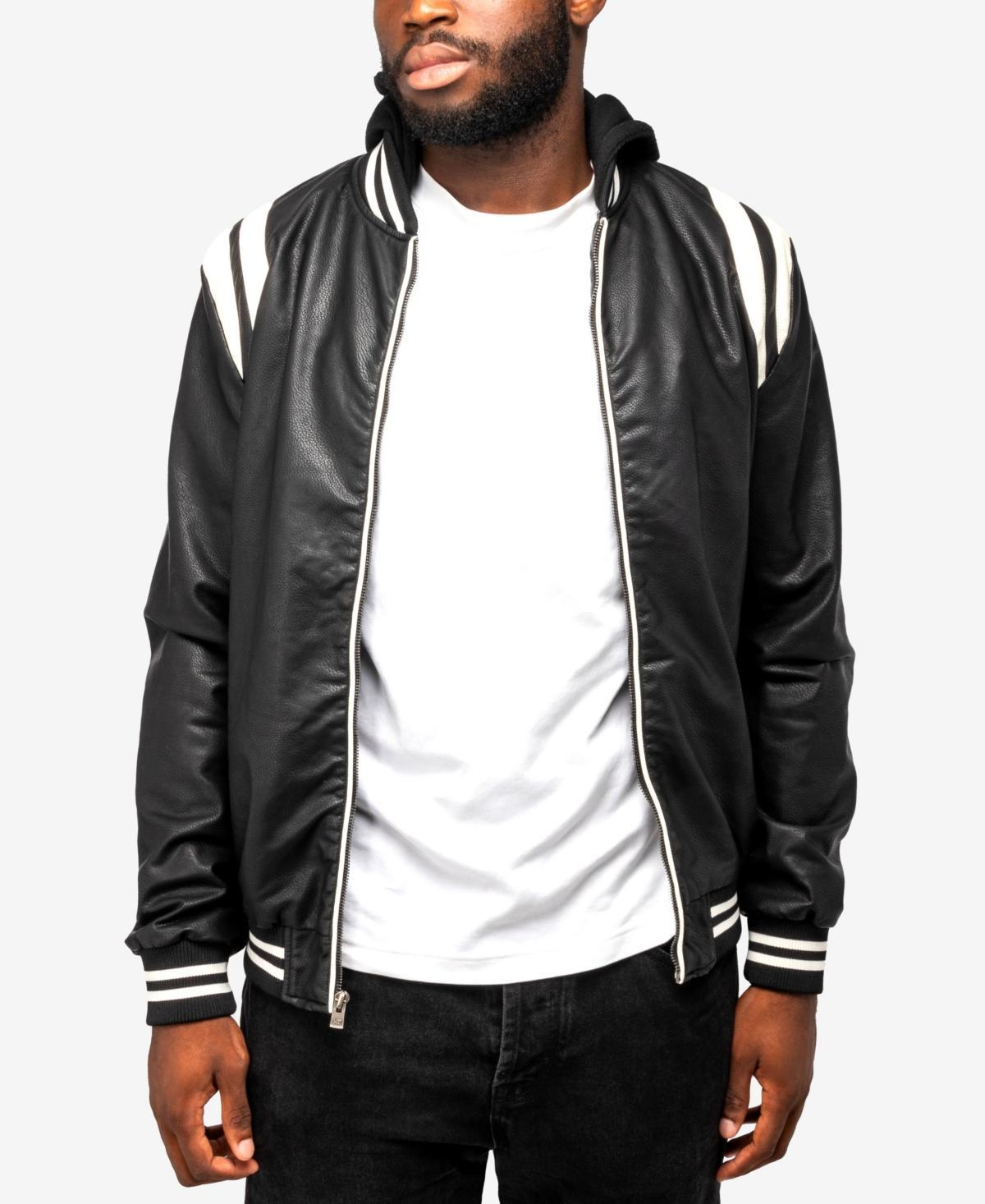 X-Ray Mens Grainy Polyurethane Hooded Jacket with Faux Shearling Lining - Black Product Image