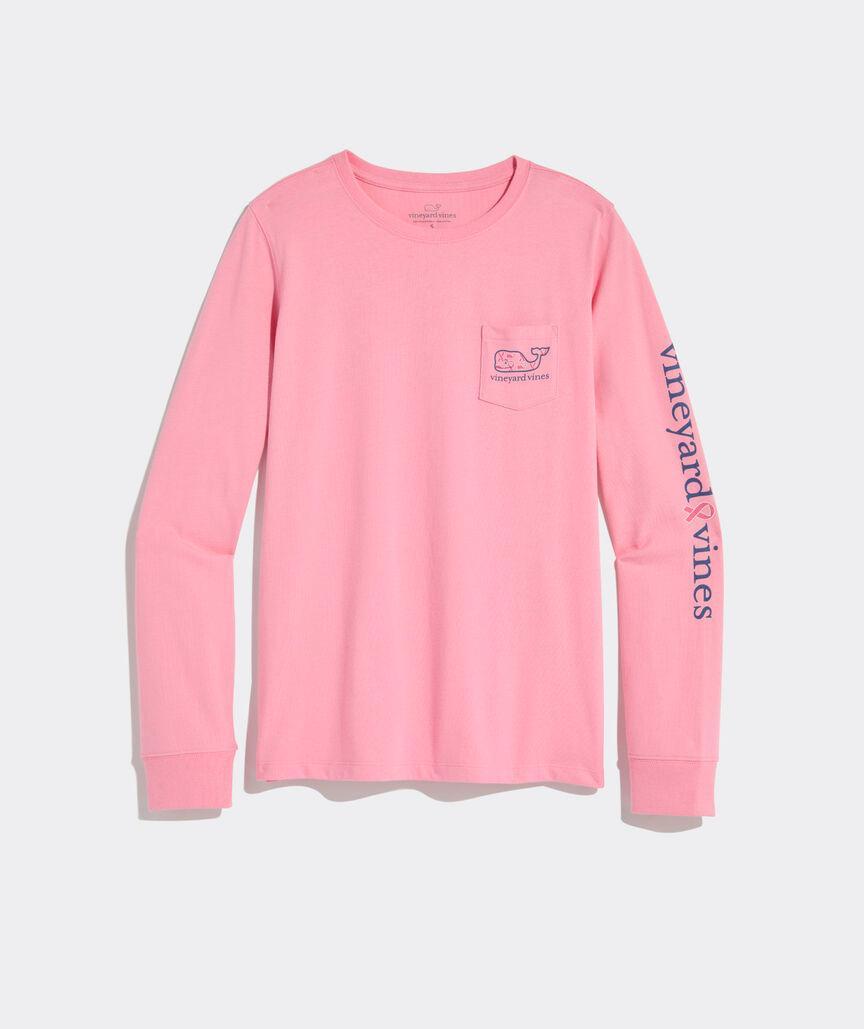 Women's Breast Cancer Awareness Ribbon Whale Long-Sleeve Pocket Tee Product Image