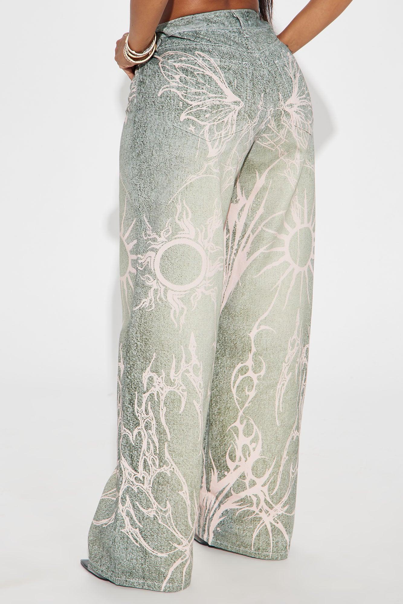 Sol Printed Baggy Jeans - Teal/combo Product Image