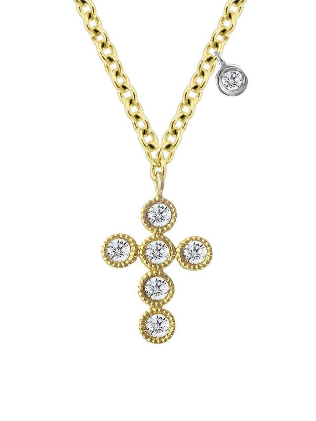 Womens 14K Yellow Gold & Diamond Cross Pendant Necklace Product Image