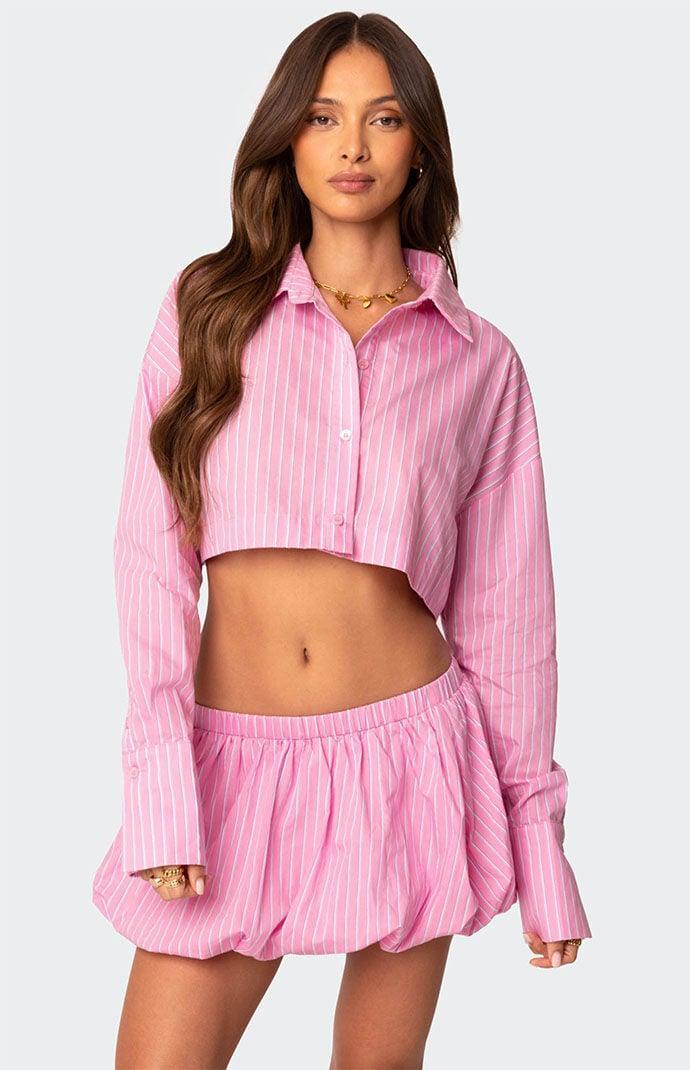 Edikted Women's Hila Pinstripe Cropped Button Up Shirt Product Image