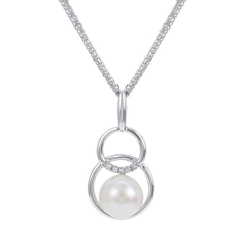 PearLustre by Imperial Sterling Silver Freshwater Cultured Pearl & 1/4 Carat T.W. Diamond Double Circle Pendant Necklace, Womens White Product Image