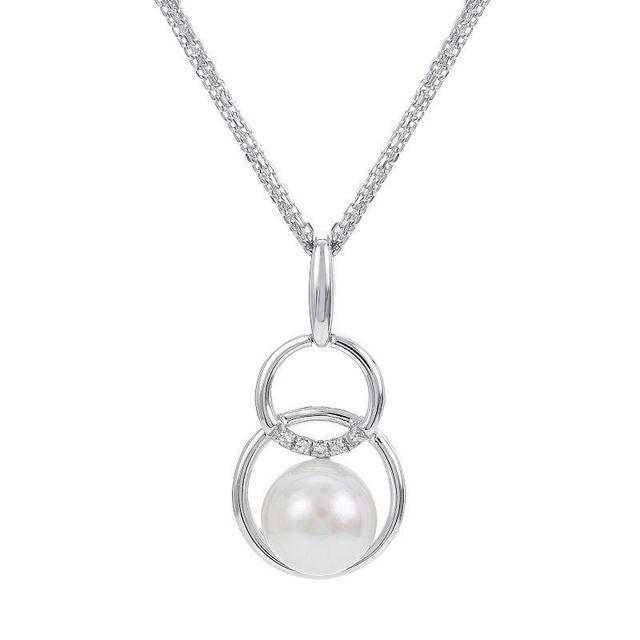 PearLustre by Imperial Sterling Silver Freshwater Cultured Pearl & 1/4 Carat T.W. Diamond Double Circle Pendant Necklace, Womens Product Image