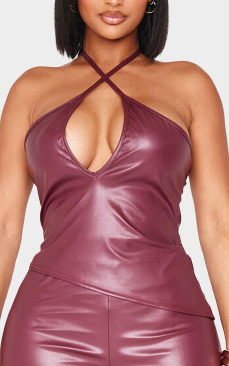 Shape Burgundy Faux Leather Halter Neck Top Product Image