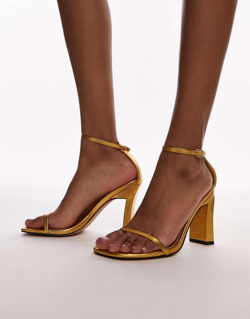 Topshop Goldie high heeled two part sandals in gold Product Image