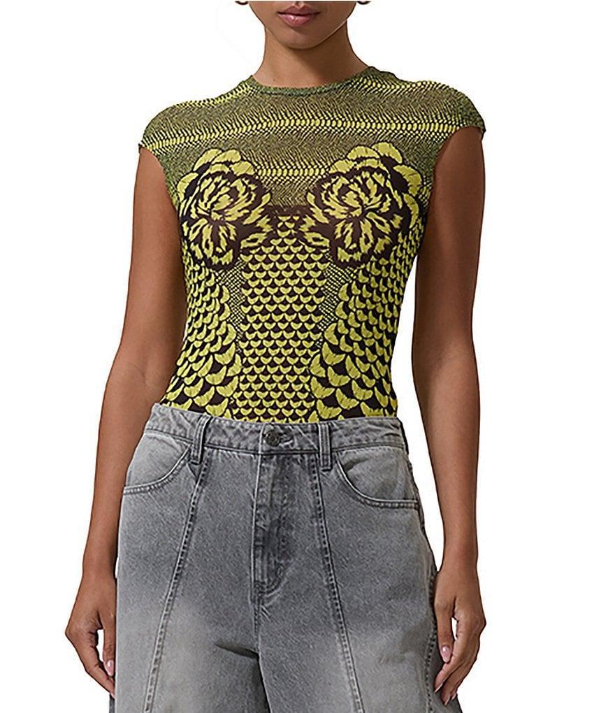 AFRM Nina Printed Mesh Crew Neck Short Sleeve Top Product Image