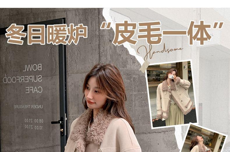 Collared Panel Faux Shearling Button Jacket Product Image