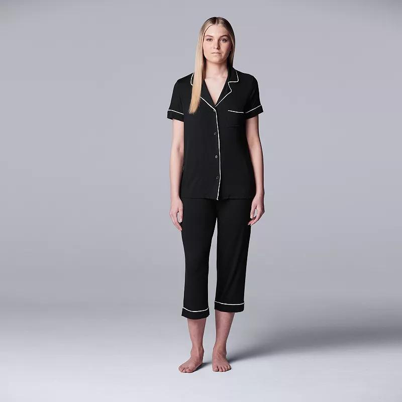 Womens Simply Vera Vera Wang Basic Luxury Notch Collar Pajama Shirt & Pajama Capris Set Product Image