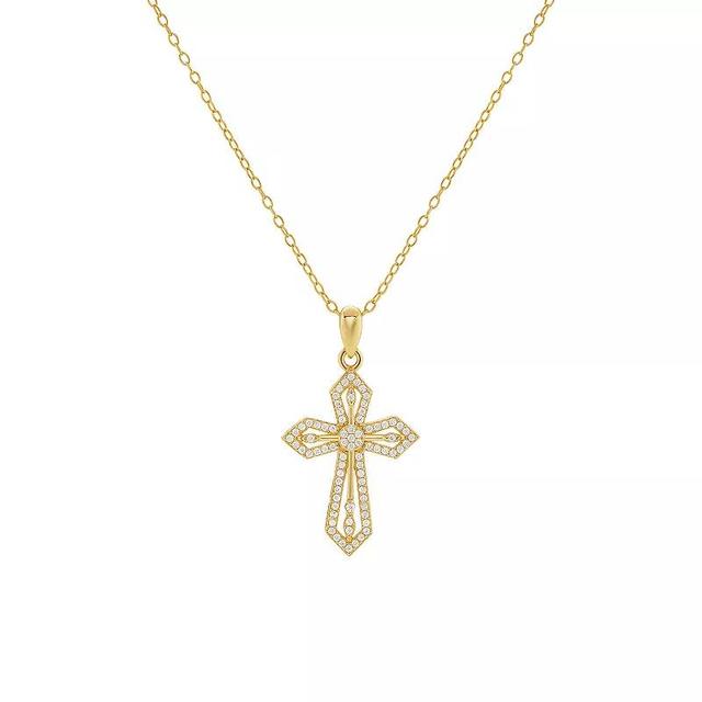 PRIMROSE Sterling Silver Cubic Zirconia Textured Cross Pendant Necklace, Womens Gold Tone White Product Image