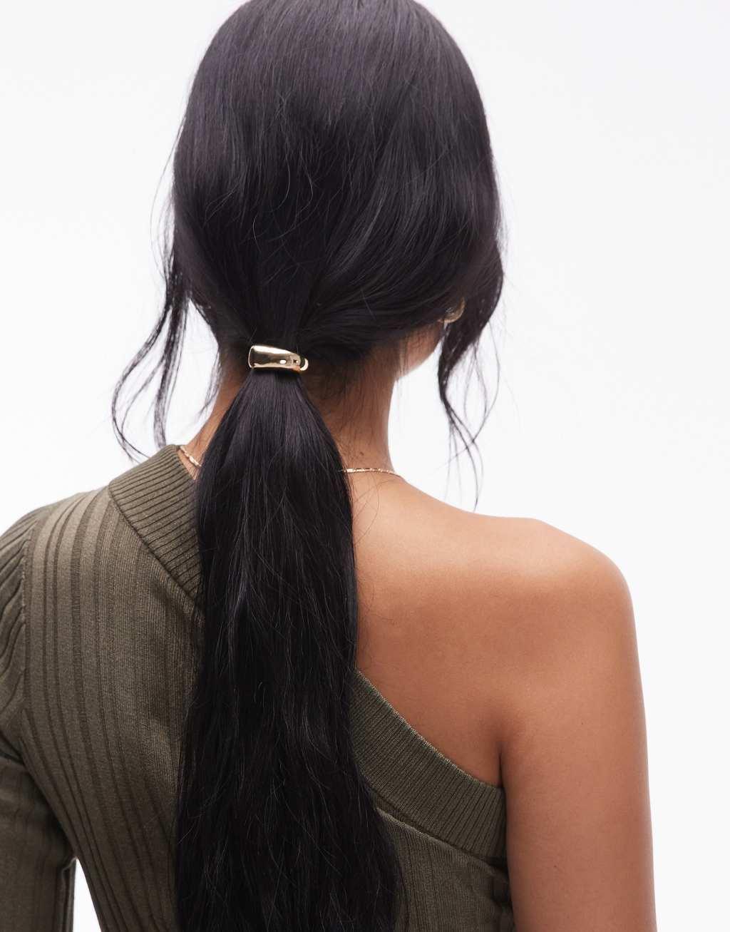 Topshop Hannah small metal hair cuff in gold Product Image