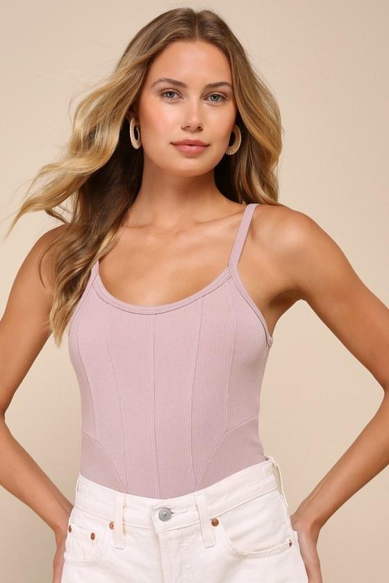 Style Skills Taupe Ribbed Knit Sleeveless Corset Bodysuit Product Image