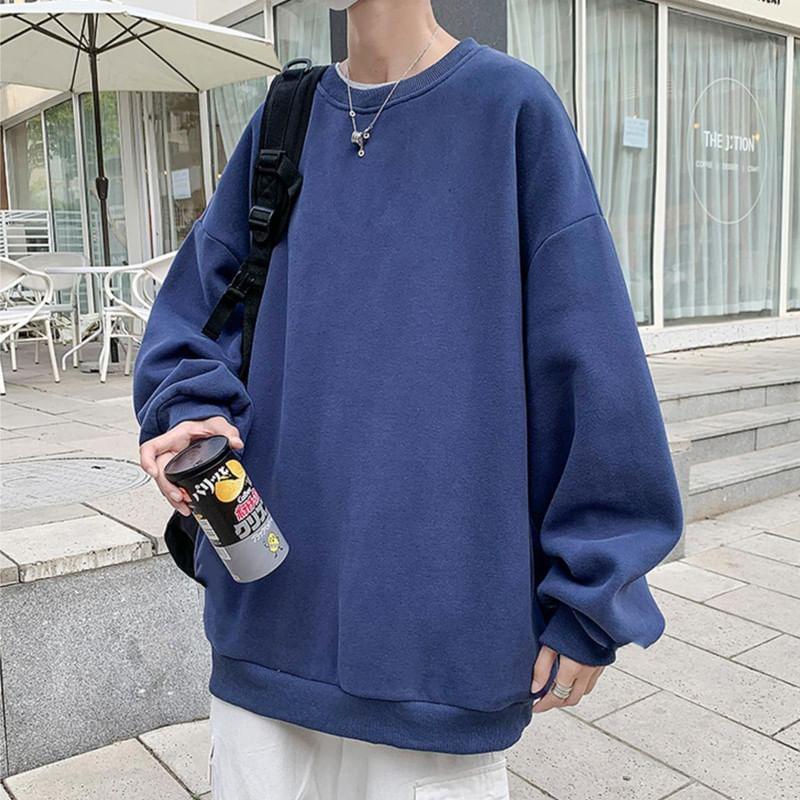 Crew Neck Plain Oversized Sweatshirt Product Image