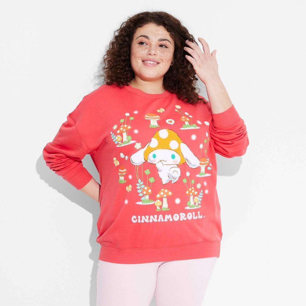 Womens Cinnamoroll Mushroom Graphic Sweatshirt - Red Product Image