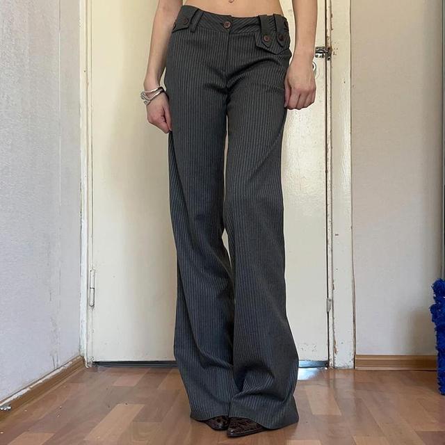 Low Rise Striped Straight-Fit Wide-Leg Pants Product Image