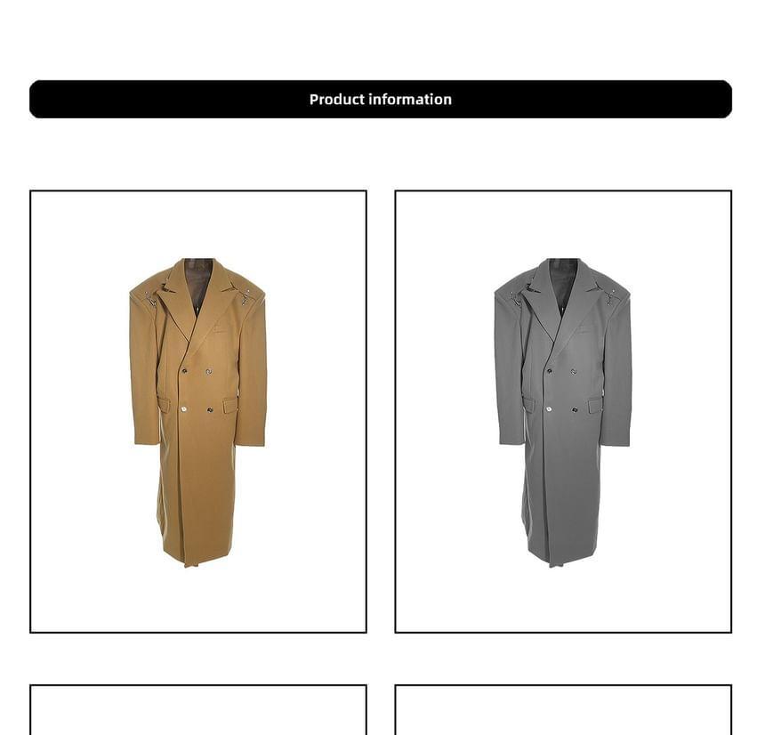 Peak Lapel Plain Buckled Midi Double Breasted Coat Product Image