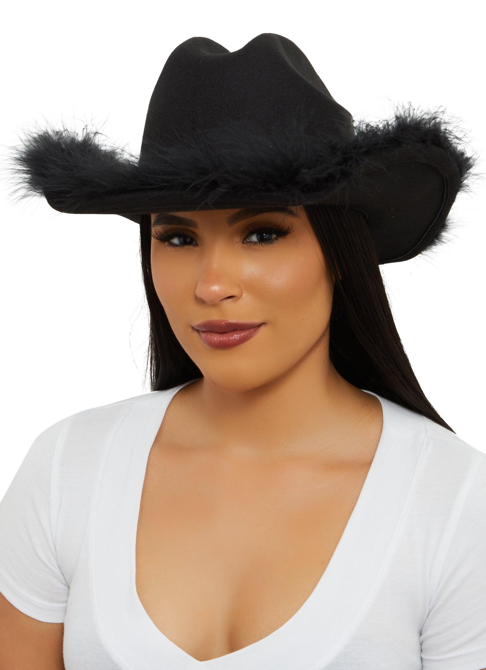 Feather Trim Rhinestone Cowboy Hat Female product image