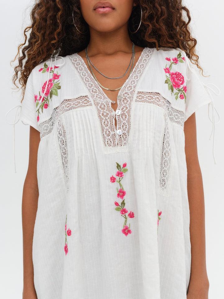 Jolene Embroidered Mini Dress — White Product Image