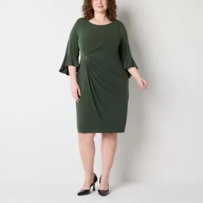 Connected Apparel Plus 3/4 Bell Sleeve Sheath Dress Product Image